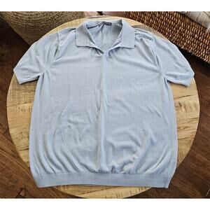 Paul James Ultra Fine Cotton Nathan Buttonless Polo Shirt Blue Men's XL Luxury